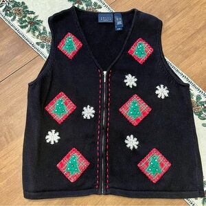 Vintage Liz Claiborne Black Knit Christmas Vest XLARGE
